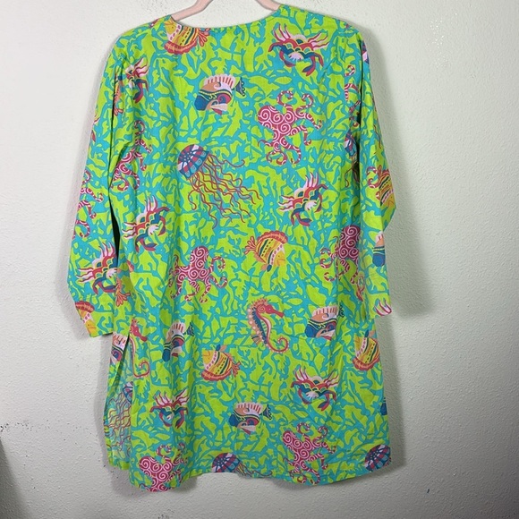 Gretchen Scott Designs Coral Fish Octopus Design V-neck Top Tunic Green Blue L - Picture 6 of 8